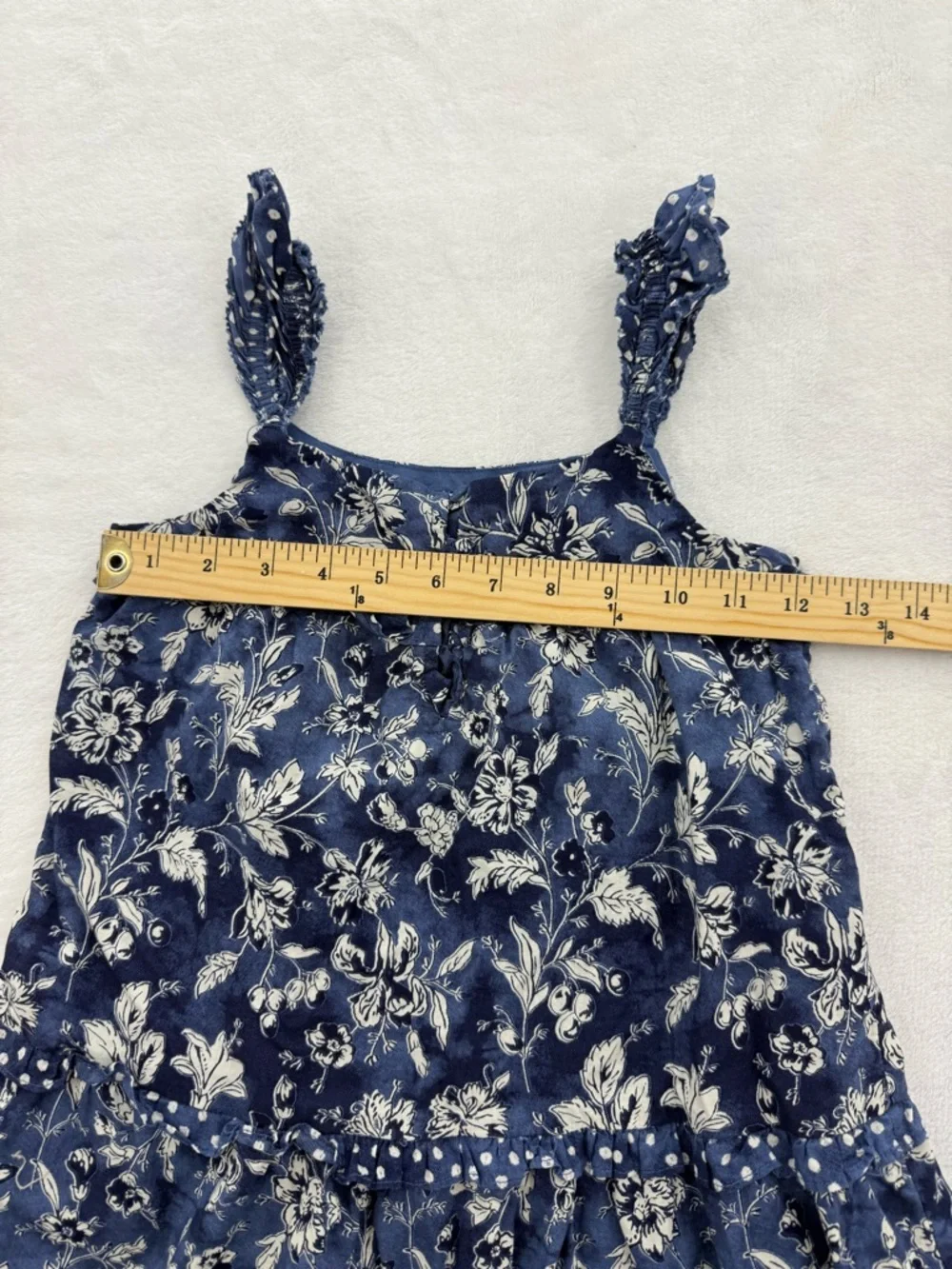 Gap Kids Blue Floral And Polka Dot Maxi Ruffle Dress Size Small
